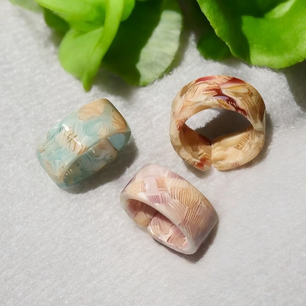 Pink & Blue Swirl Acrylic Ring Set of 3 Size 8 to larger